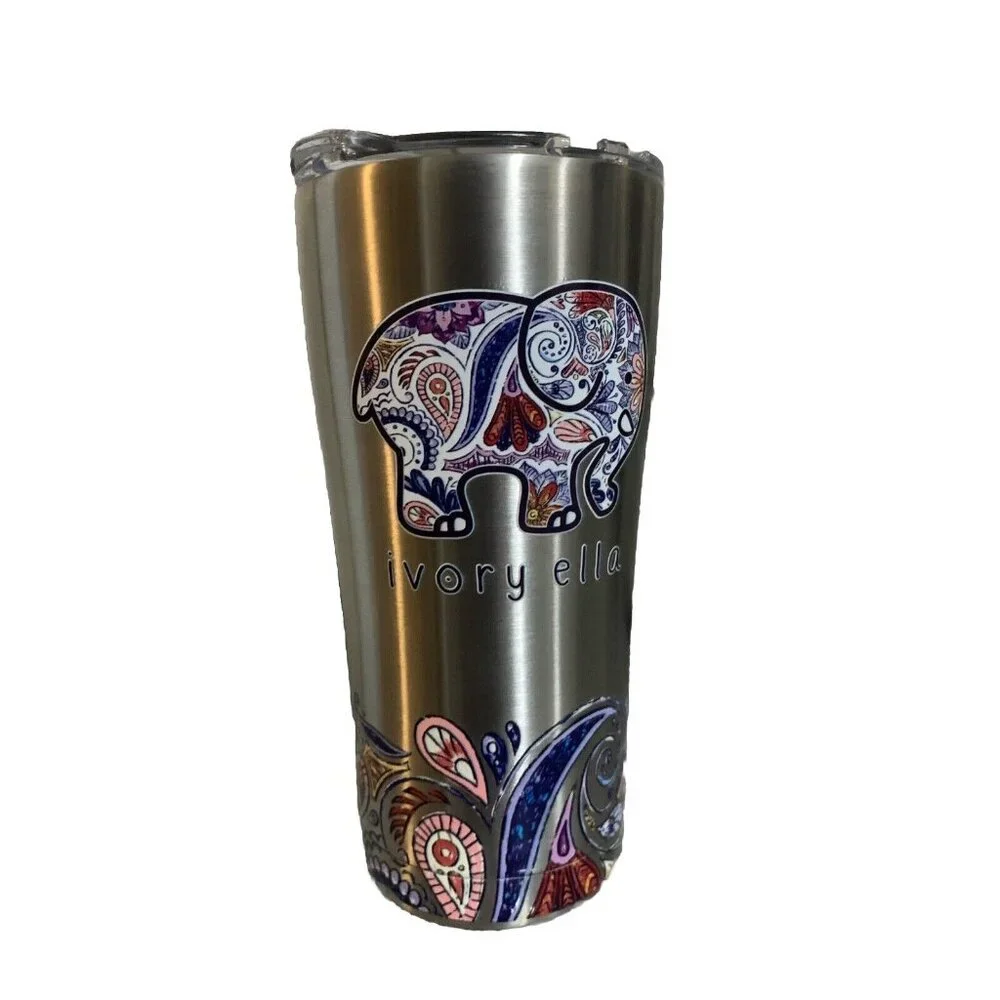 Tervis x Ivory Ella Zen DOODLE 20 Oz w/ Lid Stainless Tumbler Elephant Paisley - Picture 1 of 4